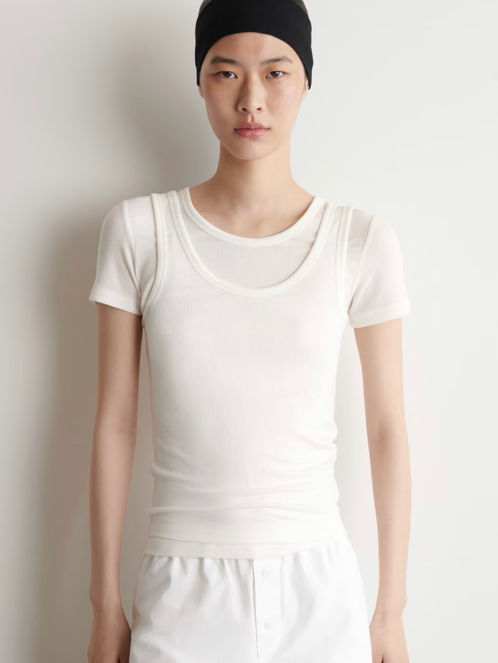 COS White Layered Ribbed Short-Sleeve Tank Top